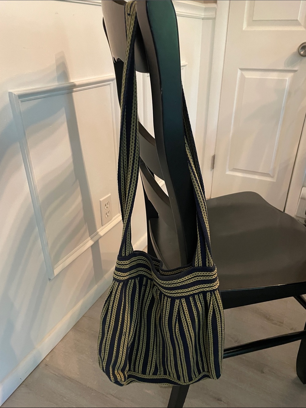 Woven Striped Shoulder Bag in Navy and Yellow
